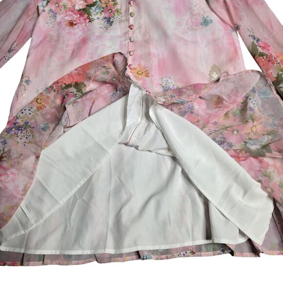 Dalia Macphee Pink Floral Button Front Size: M - Picture 3 of 6